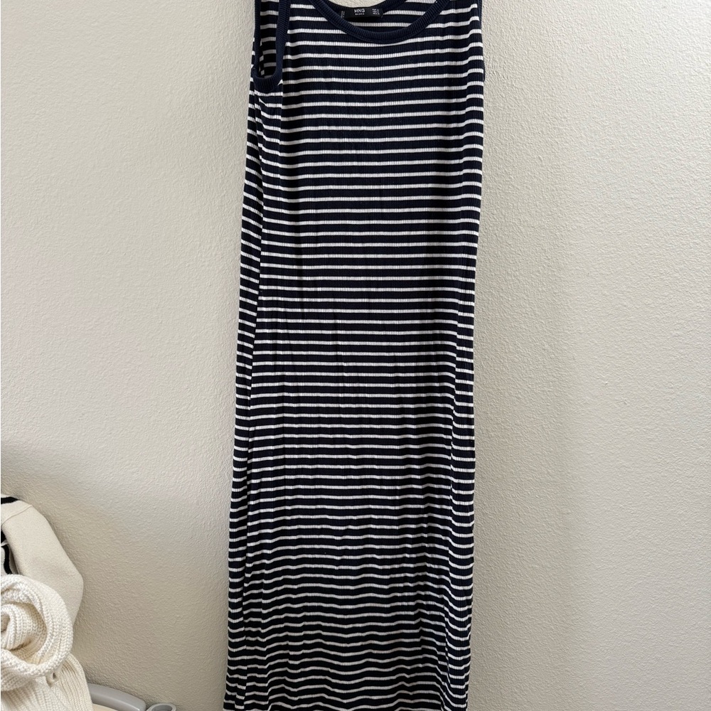Mango Navy and White Striped Maxi Dress
